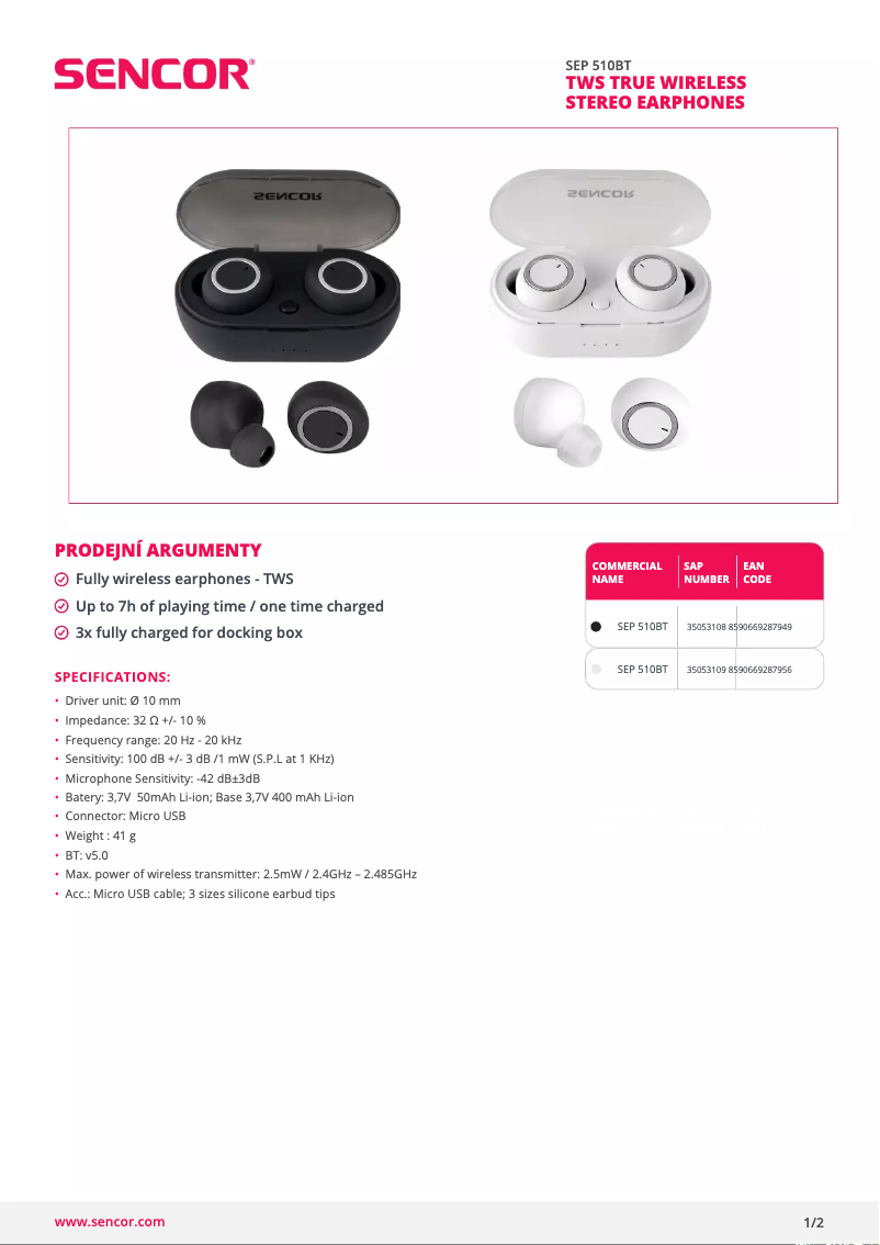 Page n°1 - Fiche technique Sencor SEP 510BT