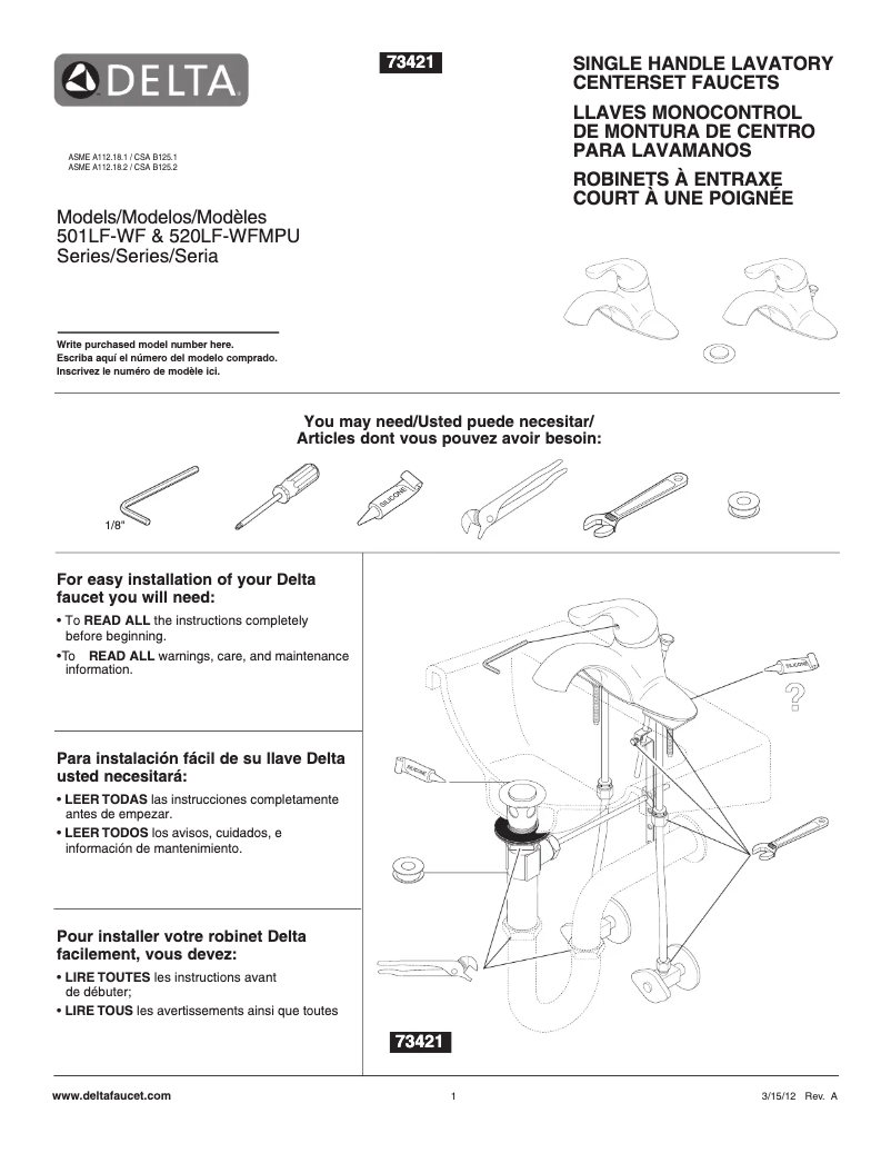 Page n°1 - Manuel utilisateur Delta 520LF-WFMPU