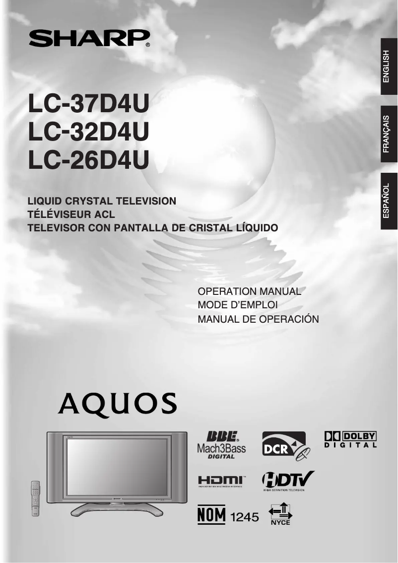 Page n°1 - Manuel utilisateur Sharp LC-37D4U