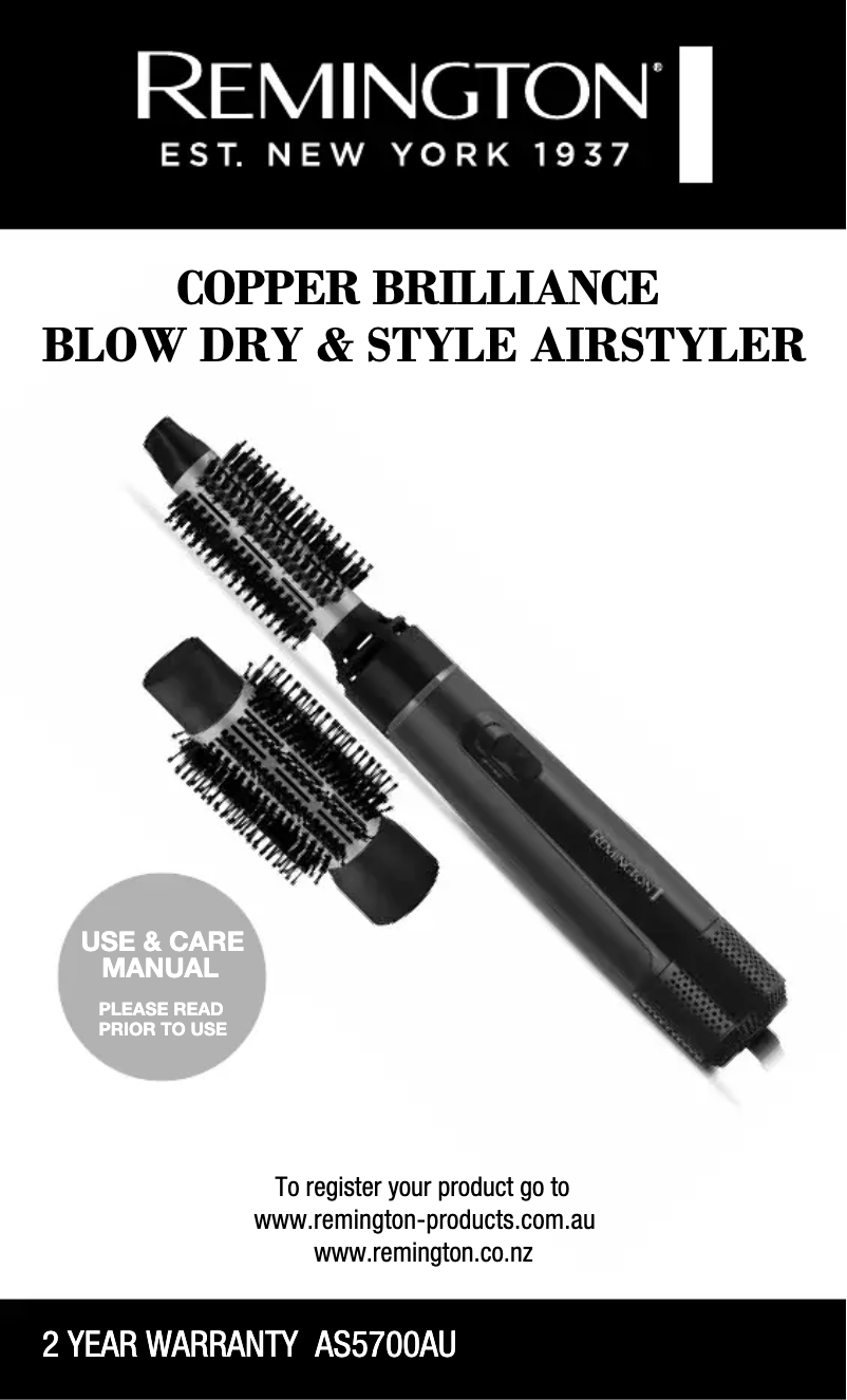 Page n°1 - Manuel utilisateur Remington Copper Brilliance AS5700AU