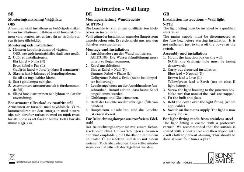 Page n°1 - Manuel utilisateur Konstsmide Parma