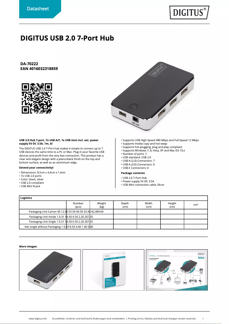 Página 1 del manual Ficha técnica Digitus DA-70222