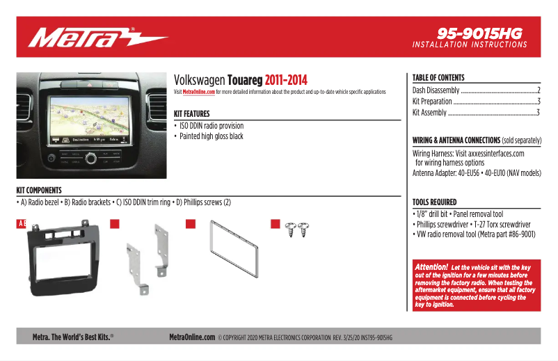 Page n°1 - Guide d'installation Metra 95-9015HG