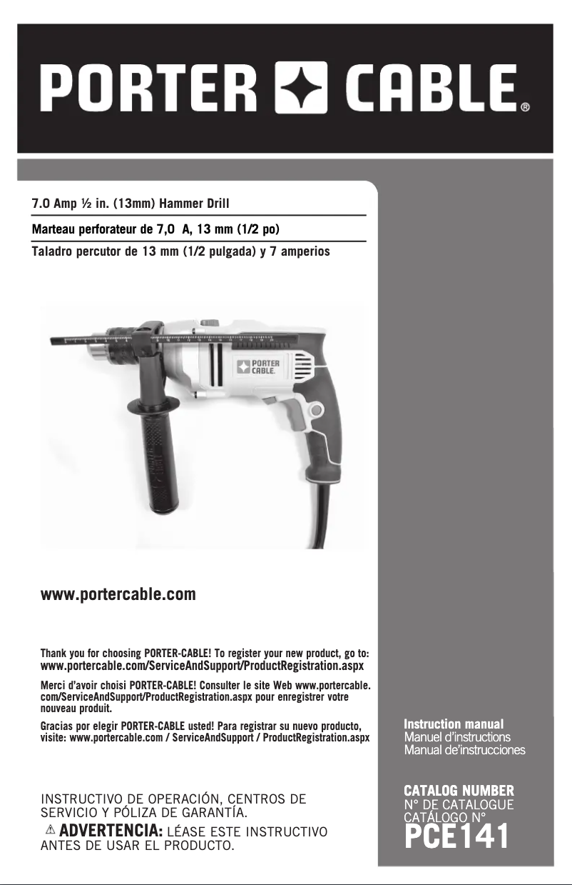 Page n°1 - Manuel utilisateur Porter-Cable PCE141