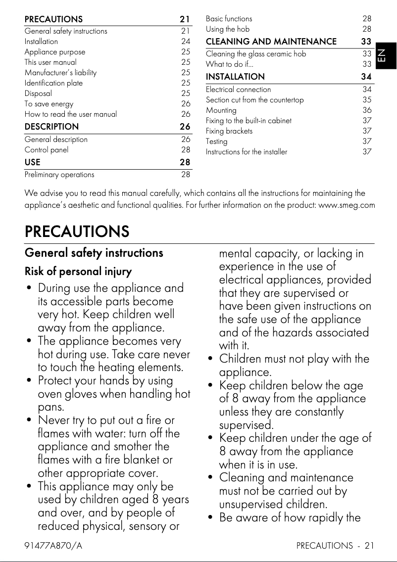 Page n°1 - Manuel utilisateur Smeg SE395ETDL