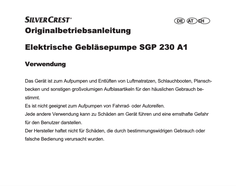 Page 1 de la notice Manuel utilisateur SilverCrest SGP 230 A1