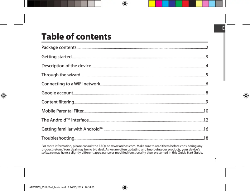 Page n°1 - Manuel utilisateur Archos ChildPad 80