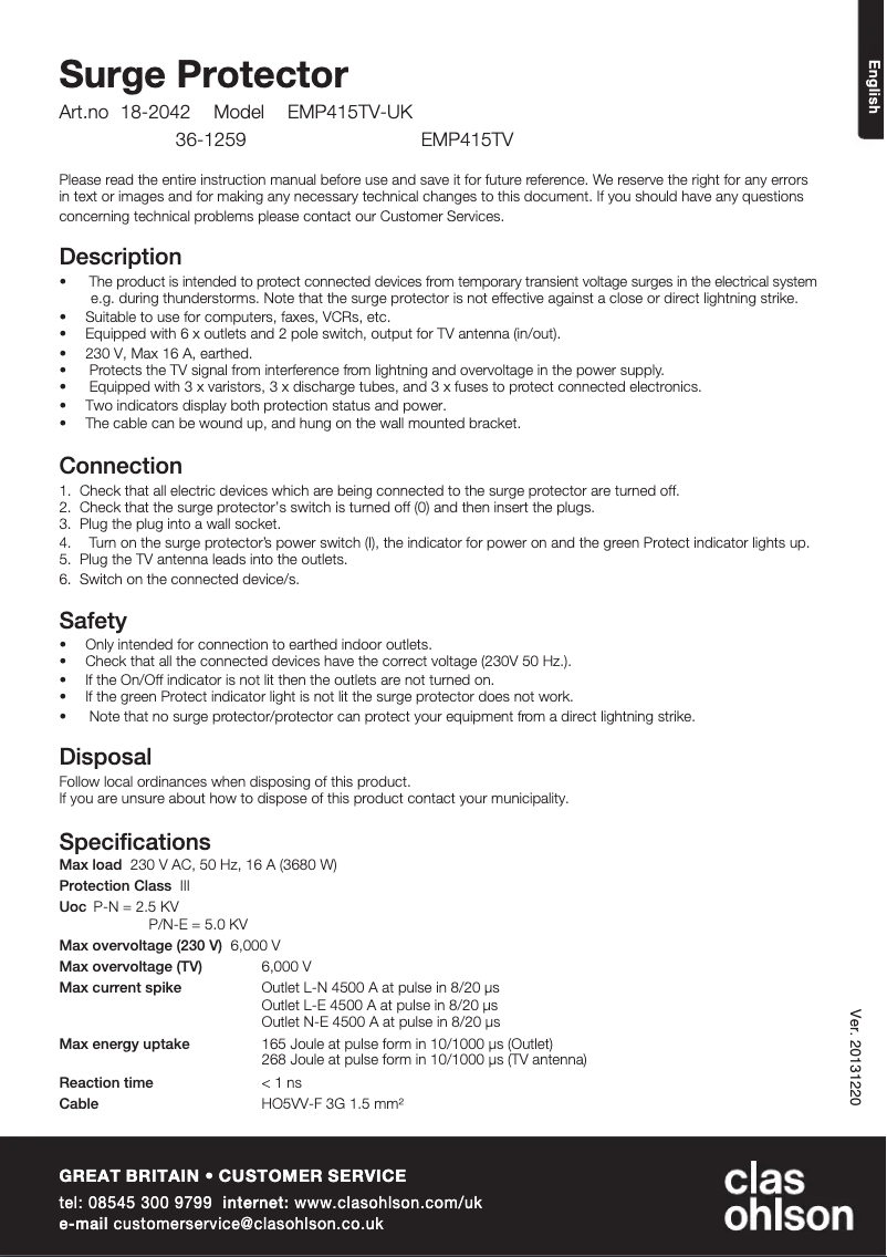 Image de la première page du manuel de l'appareil EMP415TV