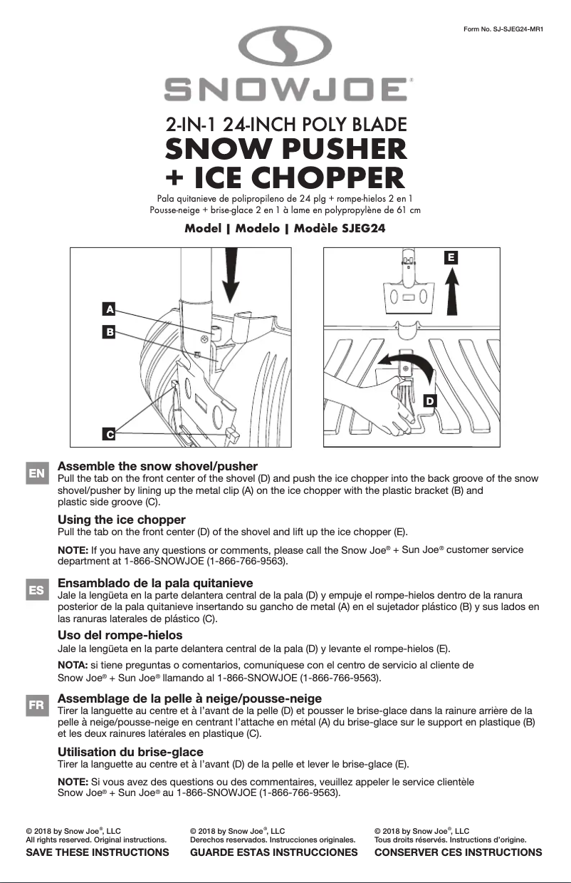 Page n°1 - Manuel utilisateur Snow Joe SJEG24