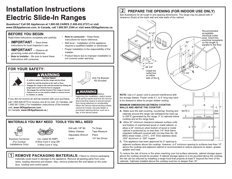 Page 1 de la notice Guide d'installation GE JBS30RKSS