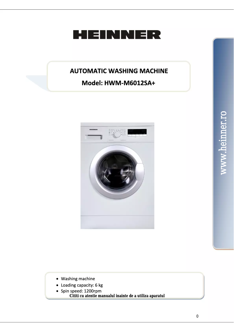 Page 1 de la notice Manuel utilisateur Heinner HWM-M6012SA
