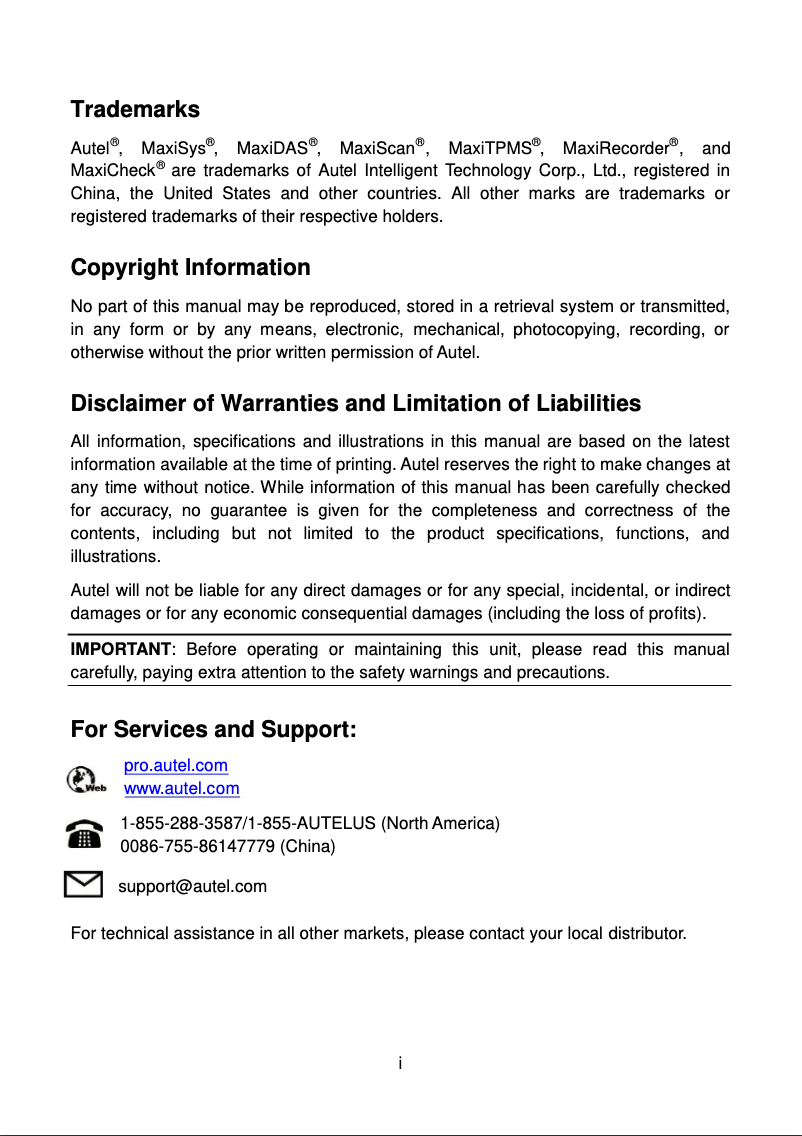 Page 1 de la notice Manuel utilisateur Autel MaxiSys MS906BT