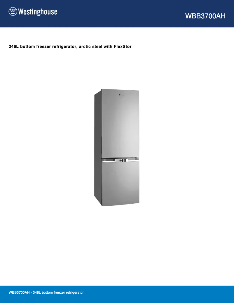 Page 1 de la notice Fiche technique Westinghouse WBB3700AH