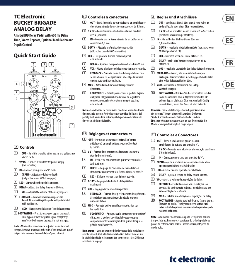 Page 1 de la notice Manuel utilisateur TC Electronic Bucket Brigade Analog Delay