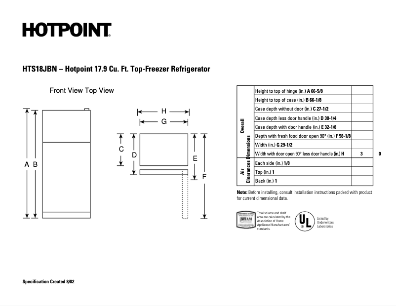 Page n°1 - Fiche technique Hotpoint HTS18JBNCC