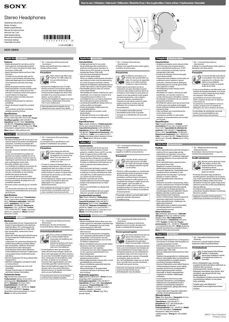 Página 1 del manual Manual de usuario Sony MDR-XB800