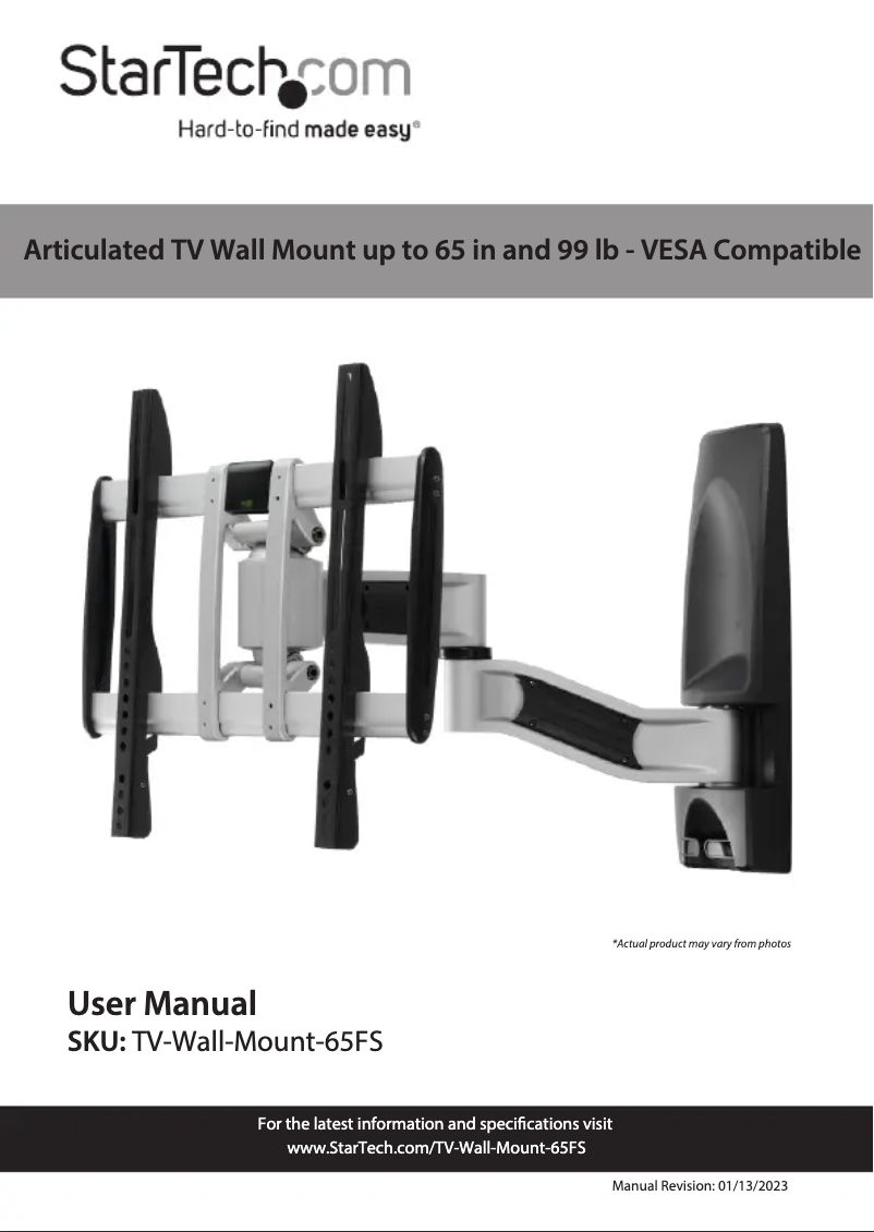 Page 1 de la notice Manuel utilisateur StarTech.com TV-Wall-Mount-65FS