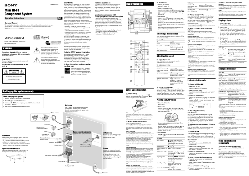 Page 1 de la notice Manuel utilisateur Sony MHC-GX570XM
