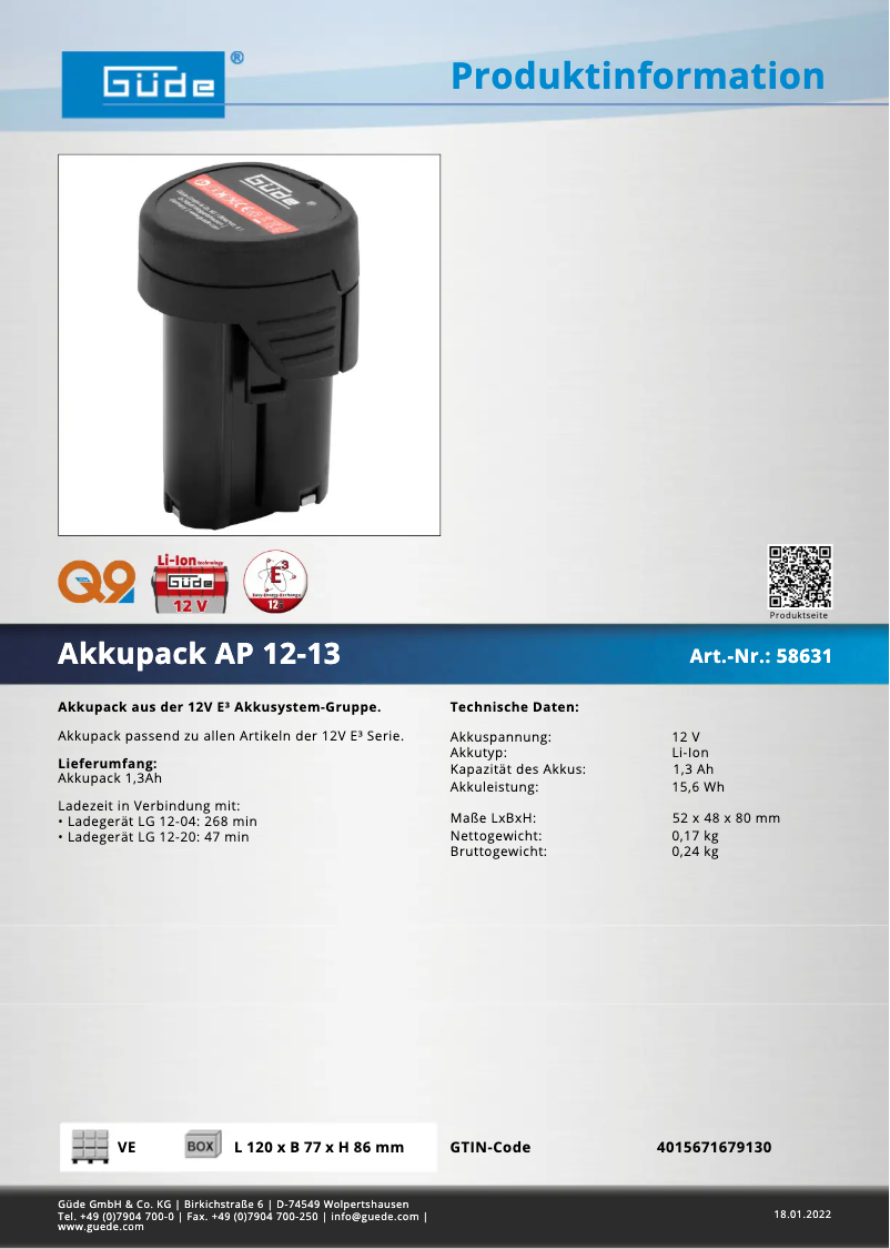 Página 1 del manual Ficha técnica Güde AP 12-13