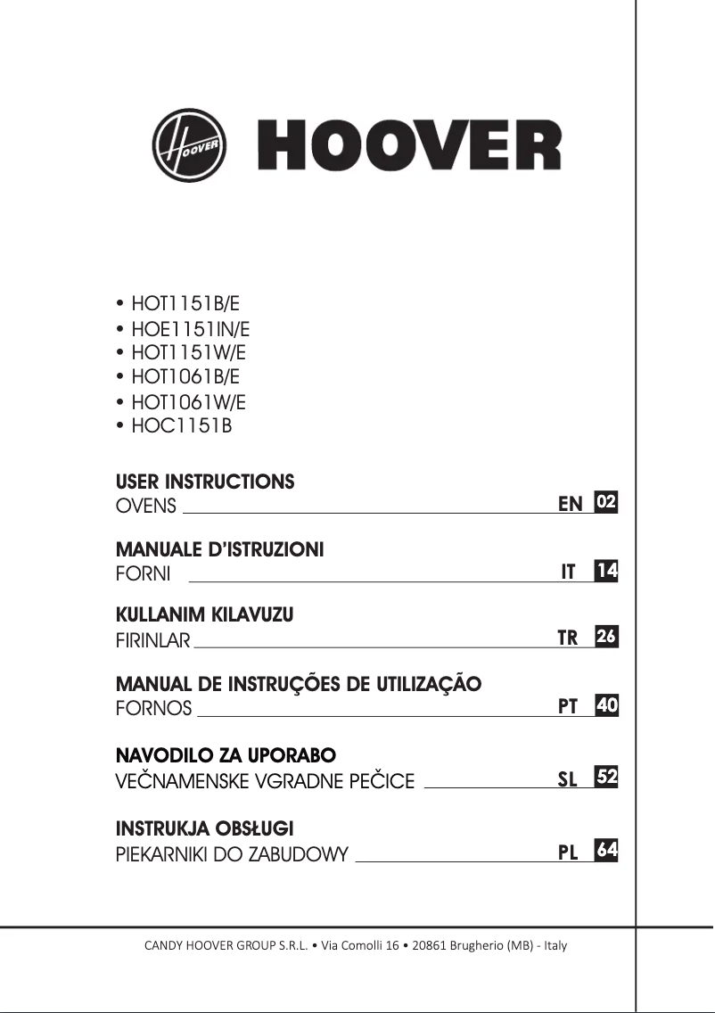 Page 1 de la notice Manuel utilisateur Hoover HOT1151B/E