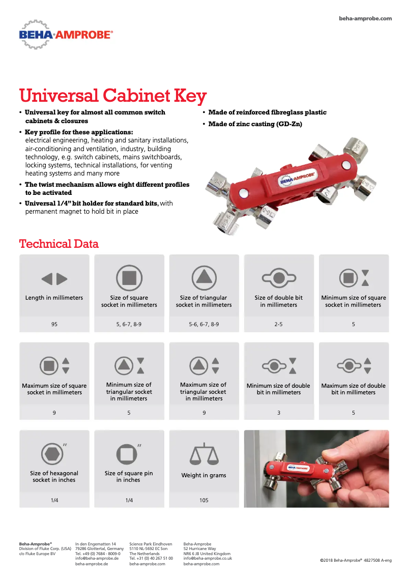 Page 1 de la notice Manuel utilisateur Beha-Amprobe Universal Cabinet Key