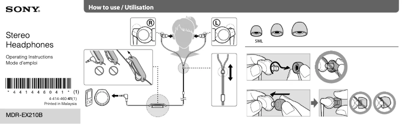 Page 1 de la notice Manuel utilisateur Sony MDR-EX210B