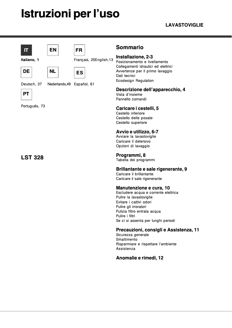 Page 1 de la notice Manuel utilisateur Hotpoint Ariston LST 328 A/HA