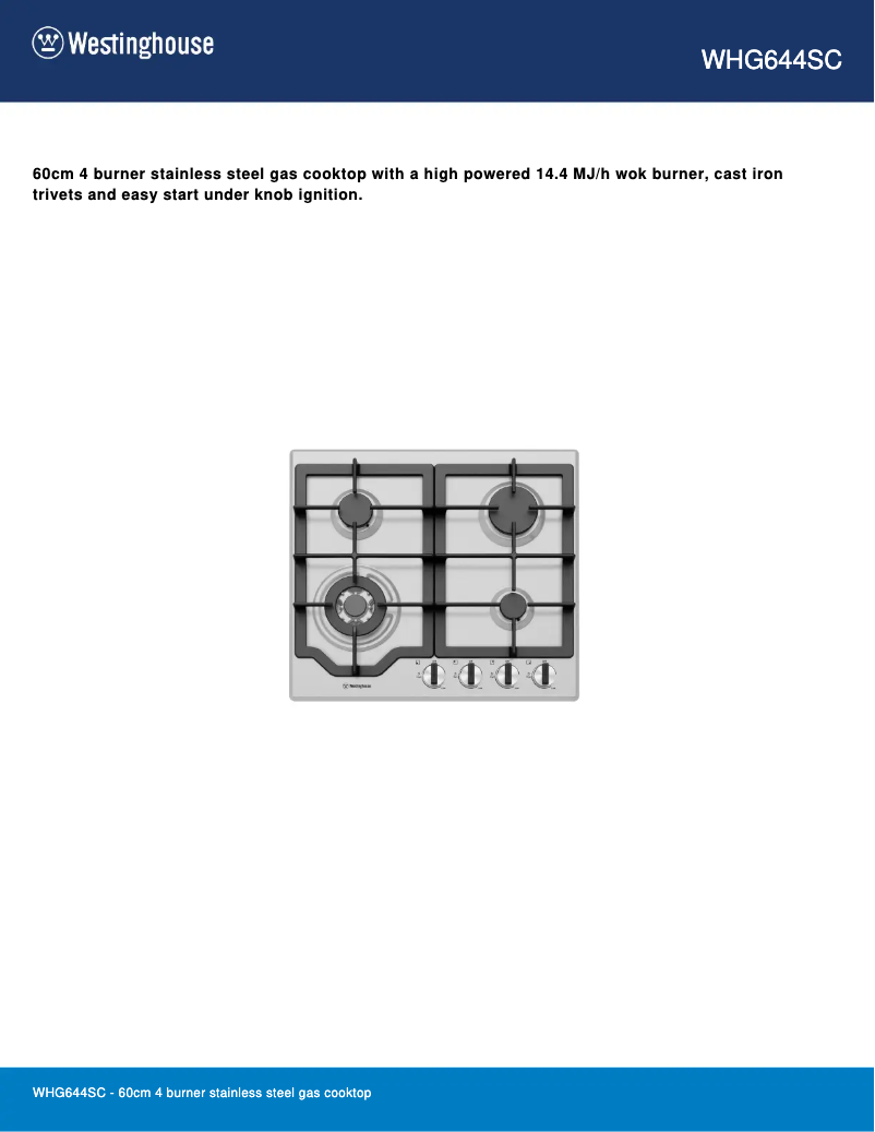 Image de la première page du manuel de l'appareil WHG644SC