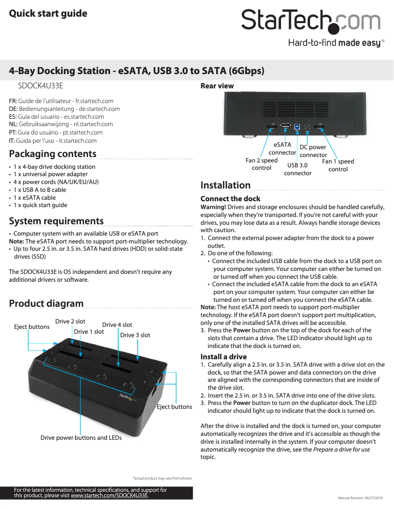 Page n°1 - Manuel utilisateur StarTech.com SDOCK4U33E