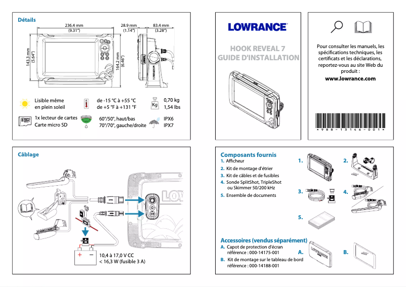 Page 1 de la notice Instructions de sécurité Lowrance HOOK Reveal 7x