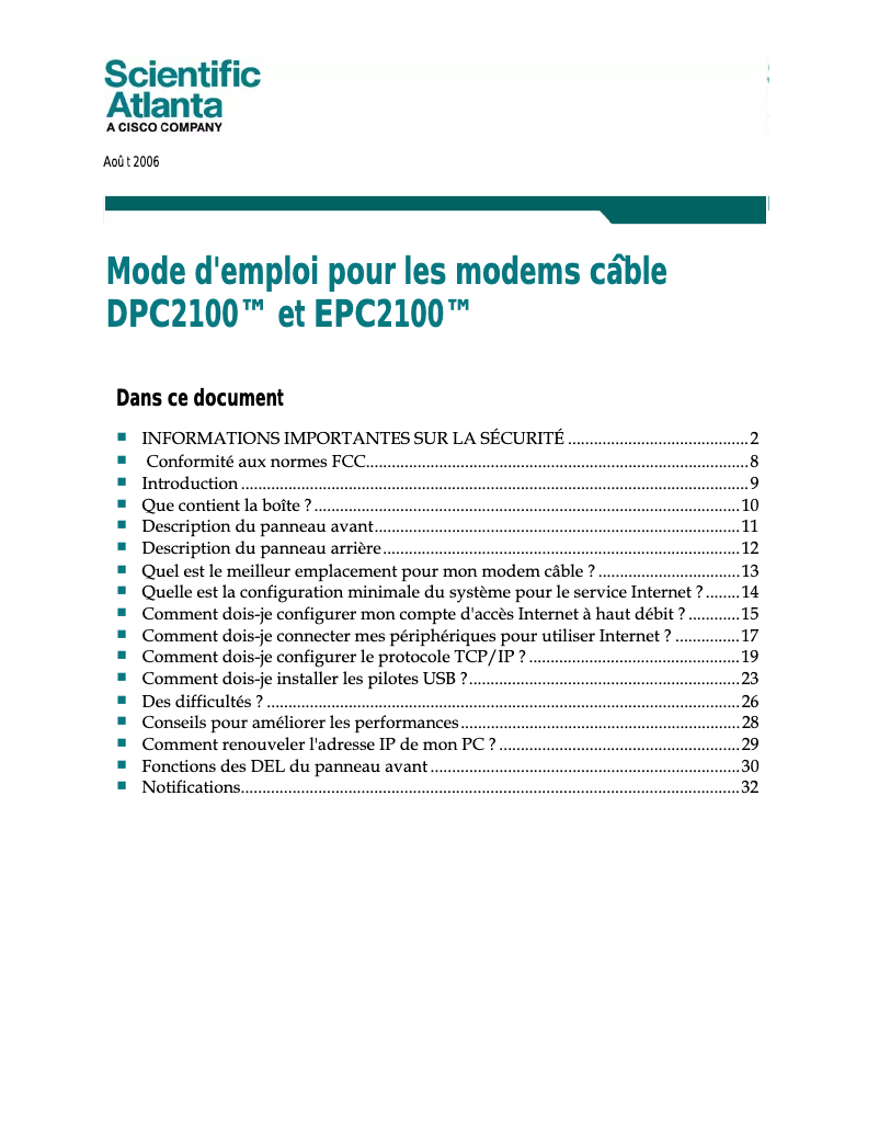 Page n°1 - Manuel utilisateur Cisco DPC2100