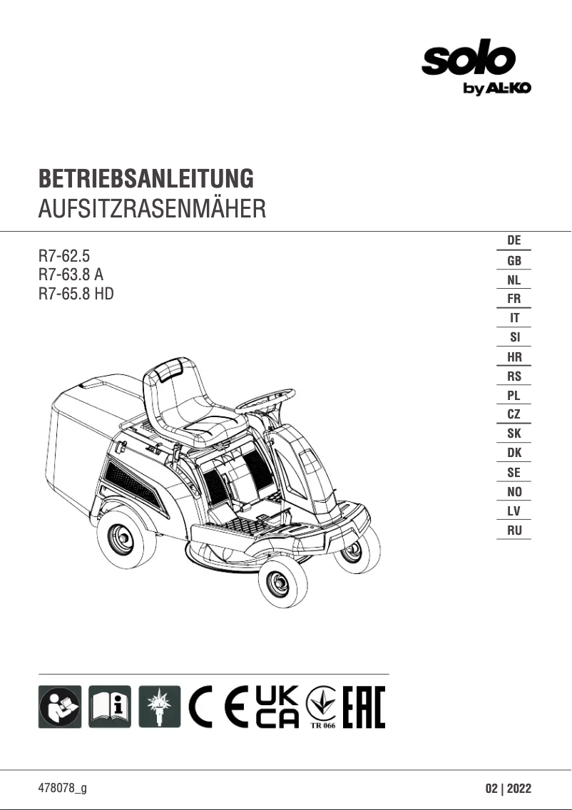 Page 1 de la notice Manuel utilisateur AL-KO Solo R7-65.8 HD