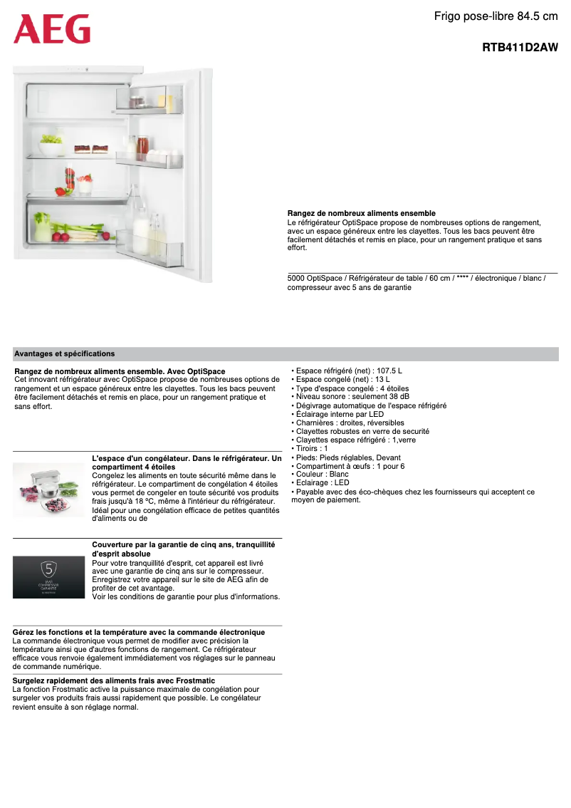Page n°1 - Fiche technique AEG RTB411D2AW