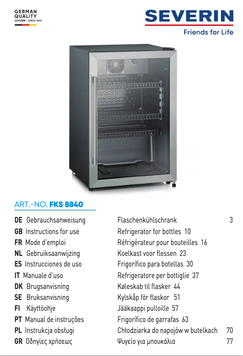 Page 1 de la notice Manuel utilisateur Severin FKS 8840