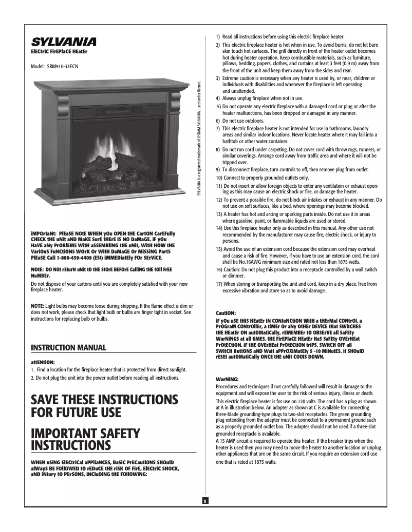 Page 1 de la notice Manuel utilisateur Sylvania SRM910-33ECN