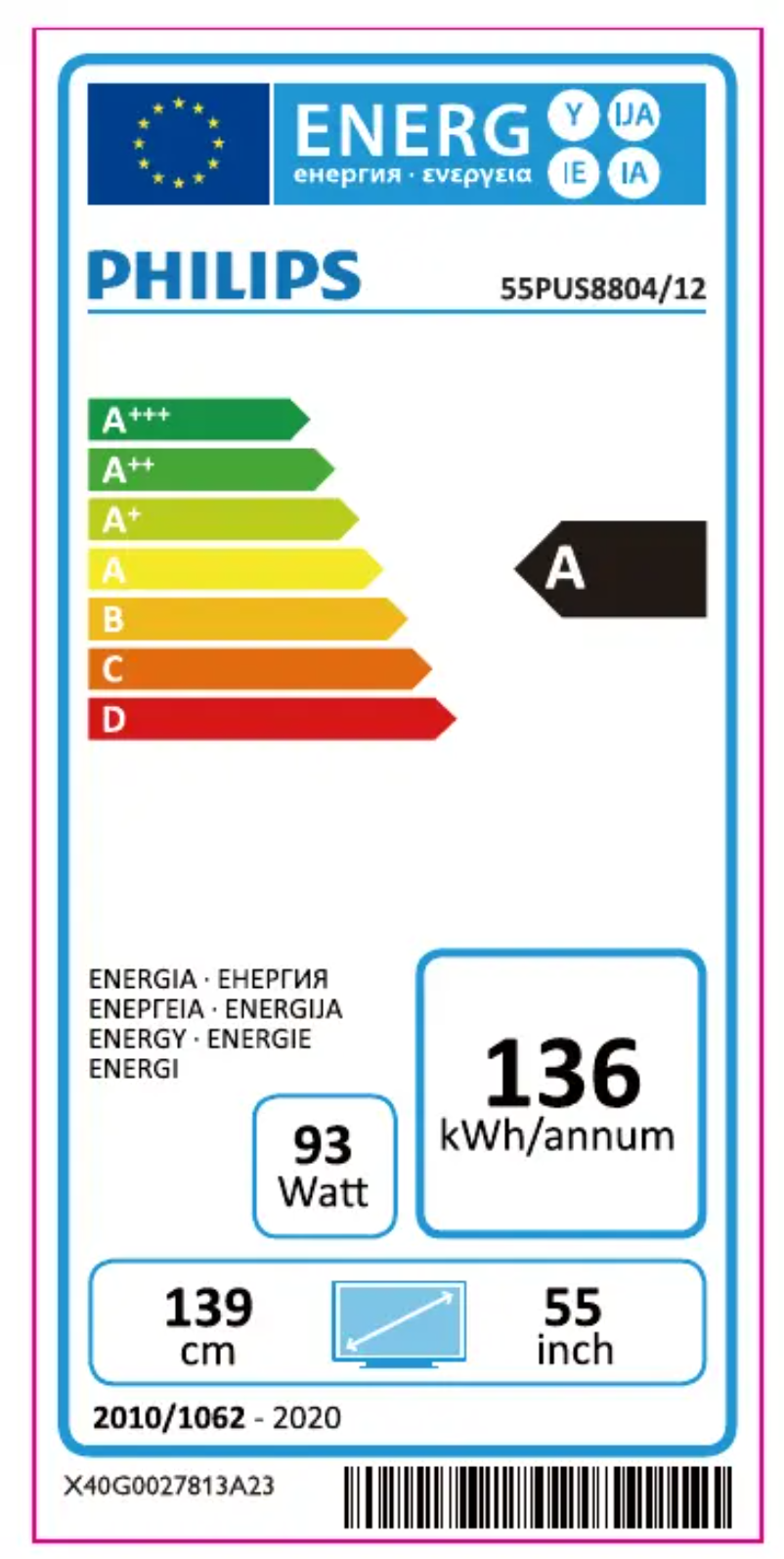 Page n°1 - Label énergétique Philips 55PUS8804