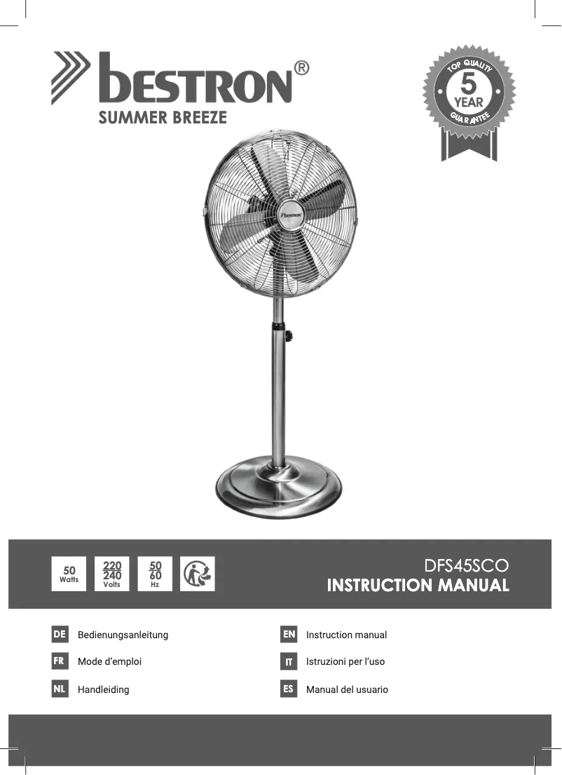 Page 1 de la notice Manuel utilisateur Bestron Summer Breeze DFS45S