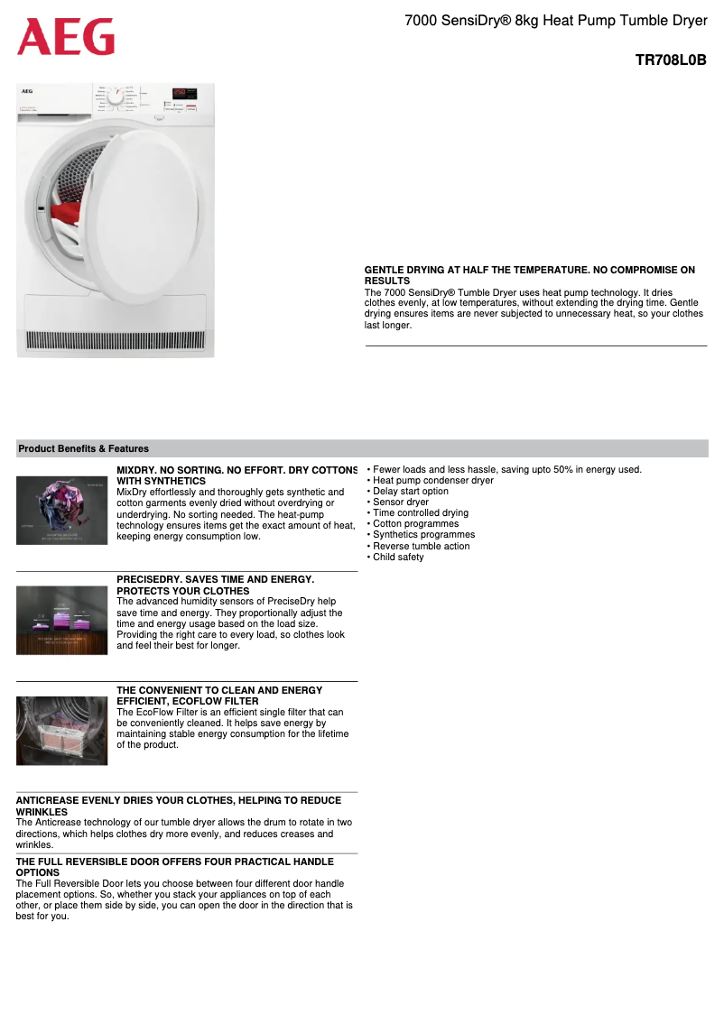 Page n°1 - Fiche technique AEG TR708L0B