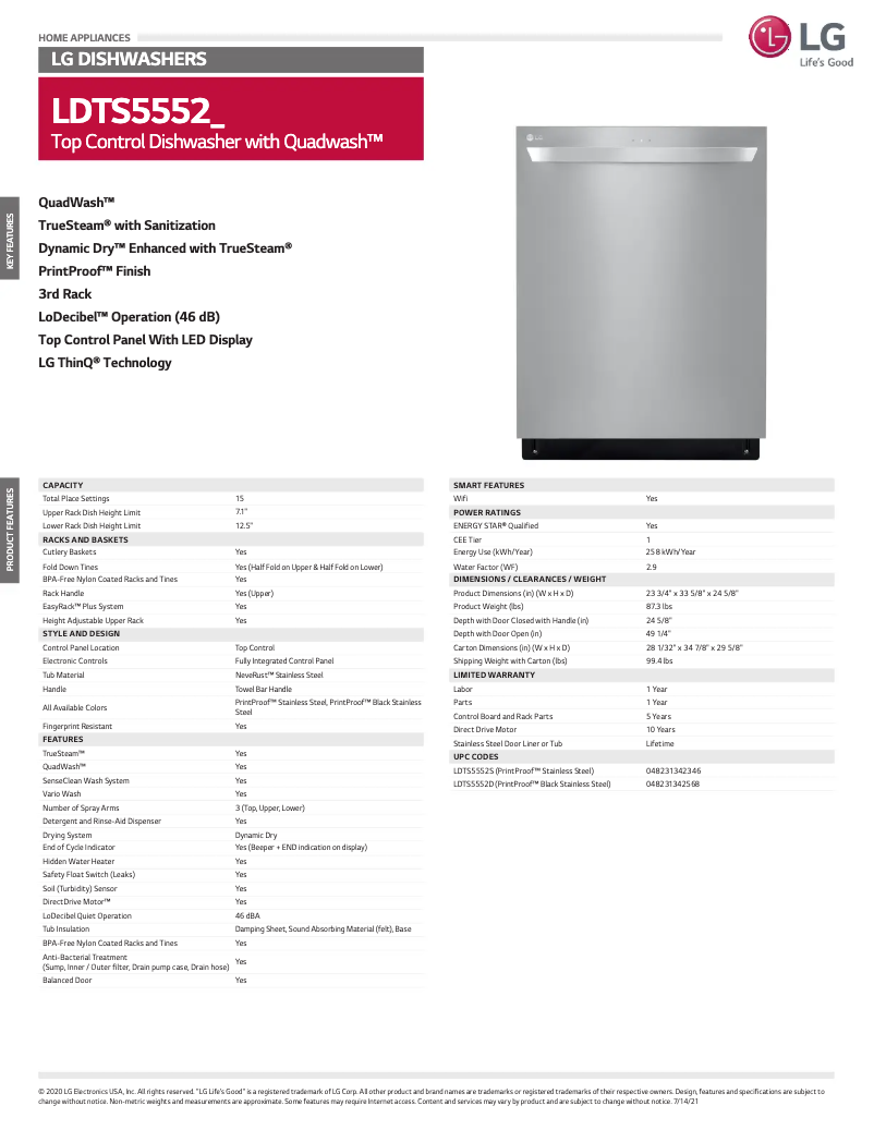 Page n°1 - Fiche technique LG LDTS5552S