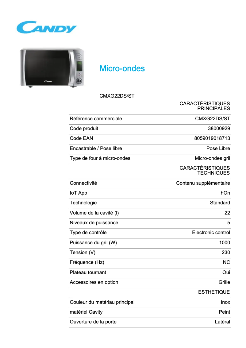 Image de la première page du manuel de l'appareil CMXG22DS