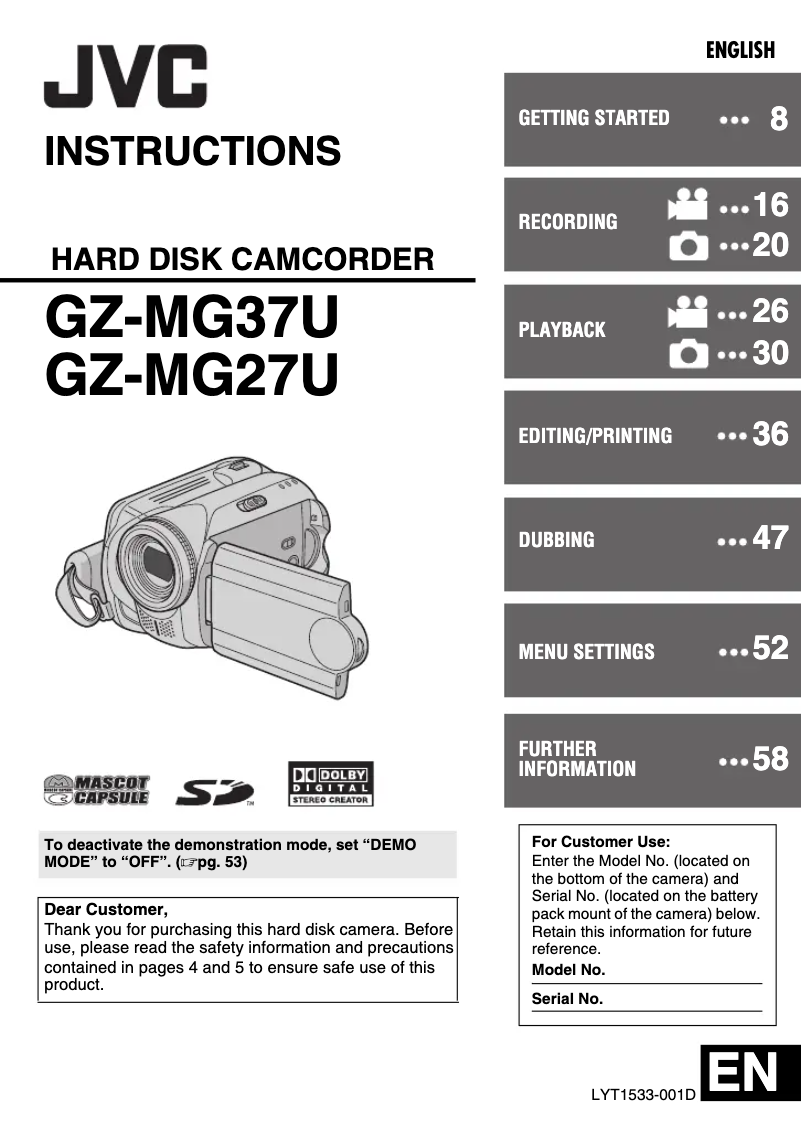 Page n°1 - Manuel utilisateur JVC Everio GZ-MG27
