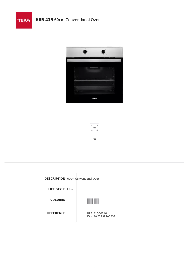 Page 1 de la notice Fiche technique Teka HBB 435