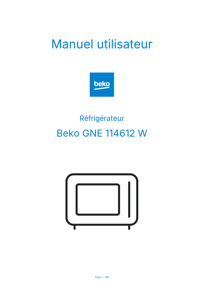 Page n°1 - Manuel utilisateur Beko GNE 114612 W