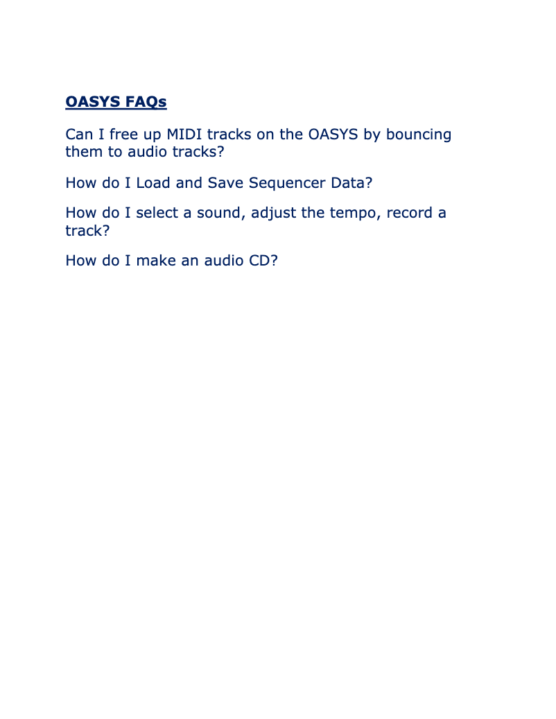 Page 1 de la notice FAQ Korg OASYS
