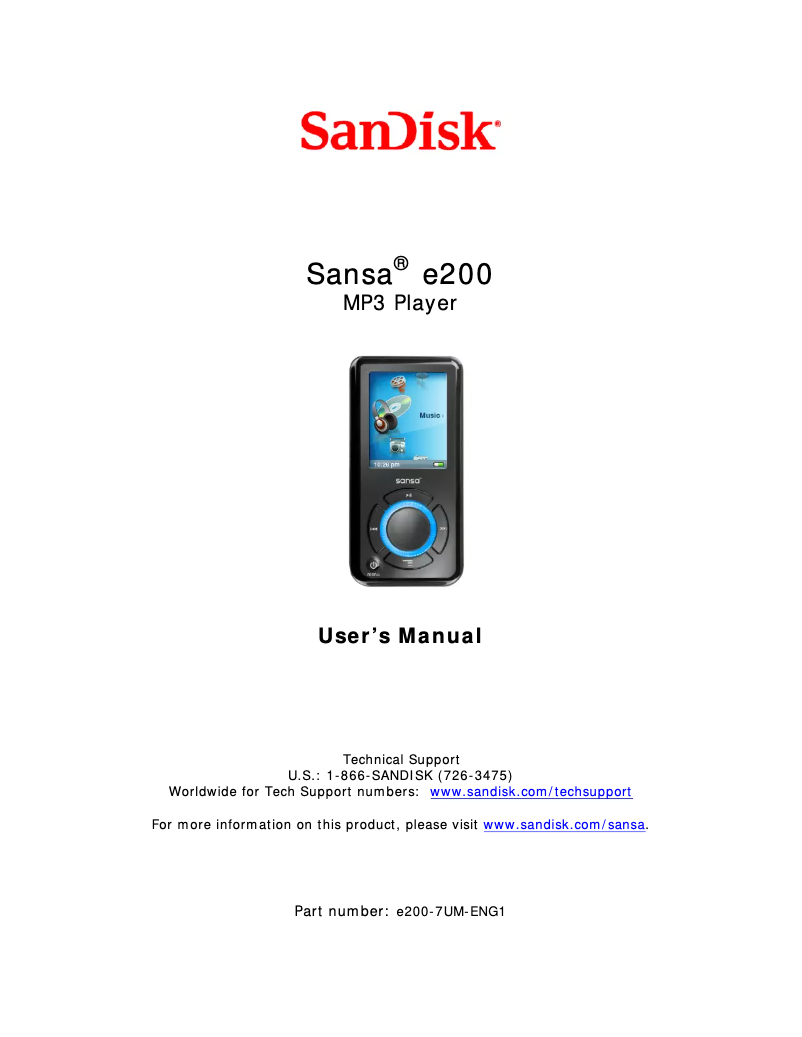 Page 1 de la notice Manuel utilisateur Sandisk Sansa e200
