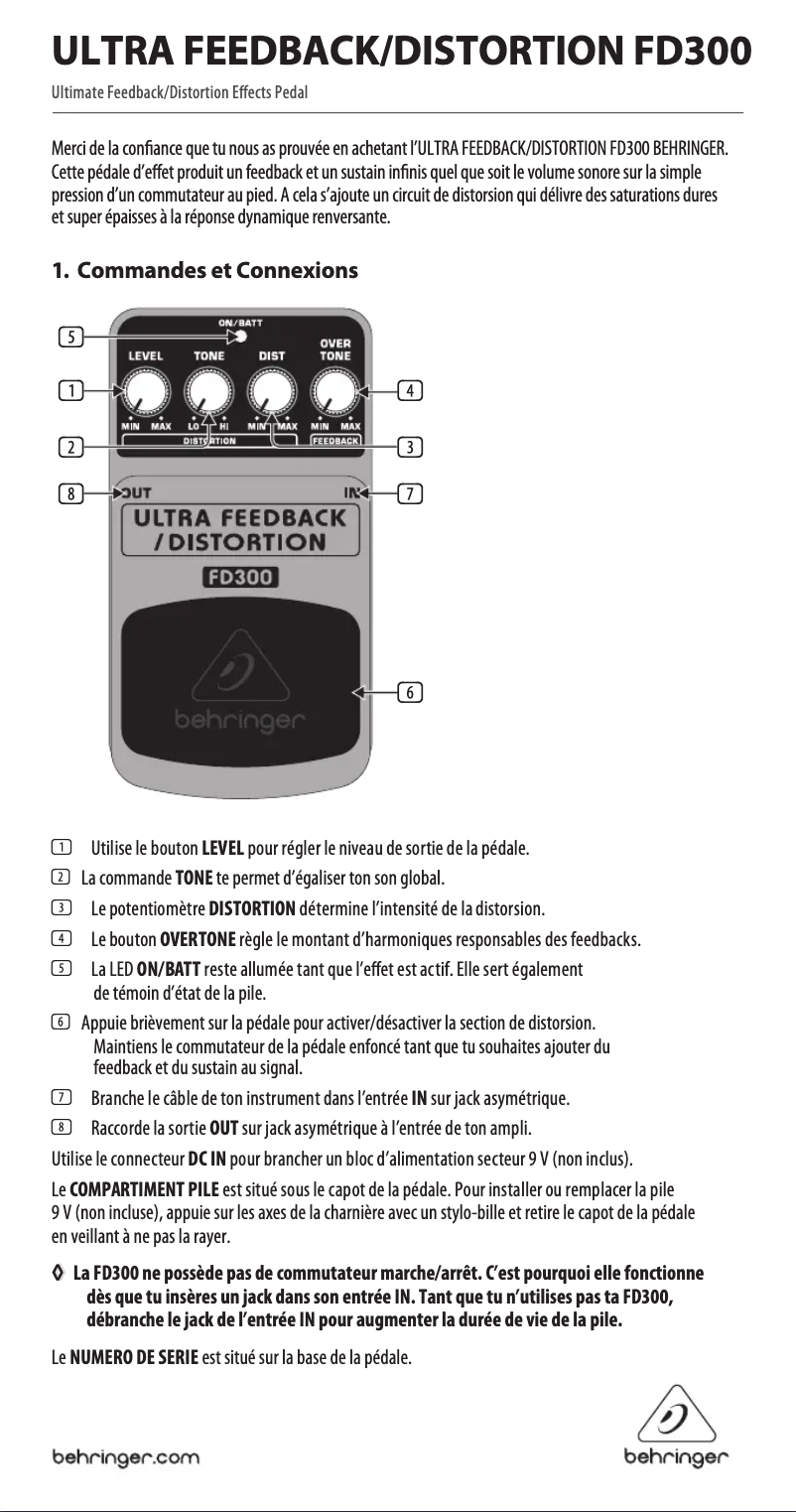 Image de la première page du manuel de l'appareil Ultra Feedback Distortion FD300