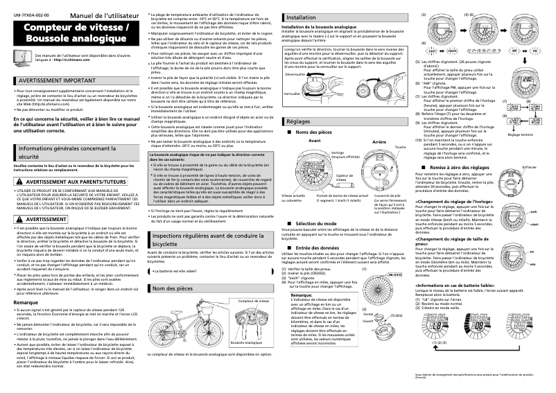 Page 1 de la notice Manuel utilisateur Shimano Tourney SM-TX37