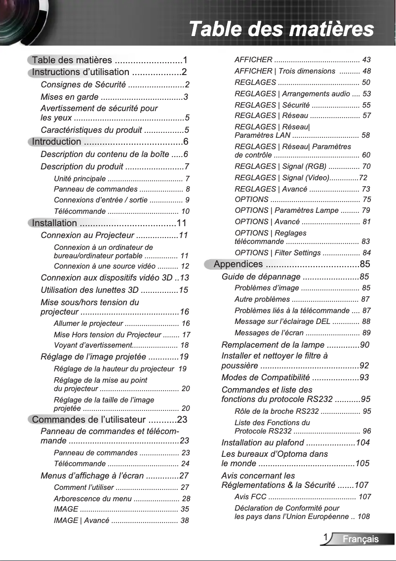 Page n°1 - Manuel utilisateur Optoma GT5500