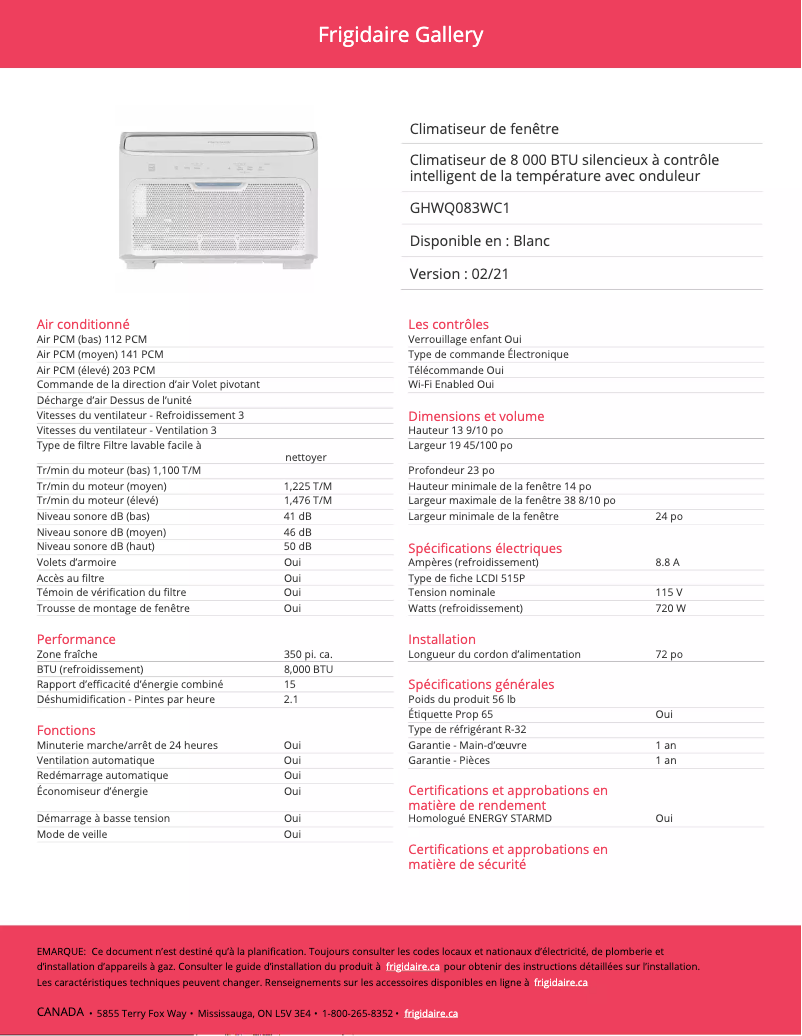 Image de la première page du manuel de l'appareil GHWQ083WC1