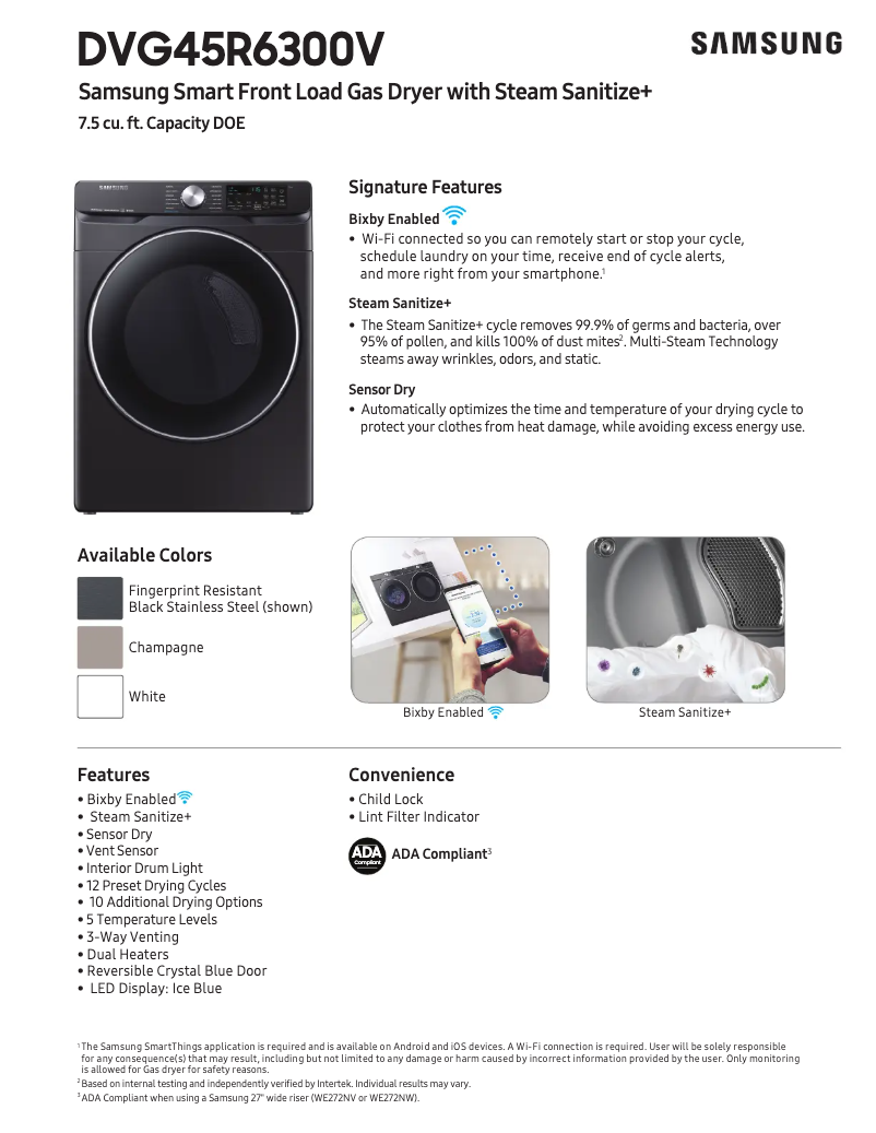 Page n°1 - Fiche technique Samsung DVG45R6300W